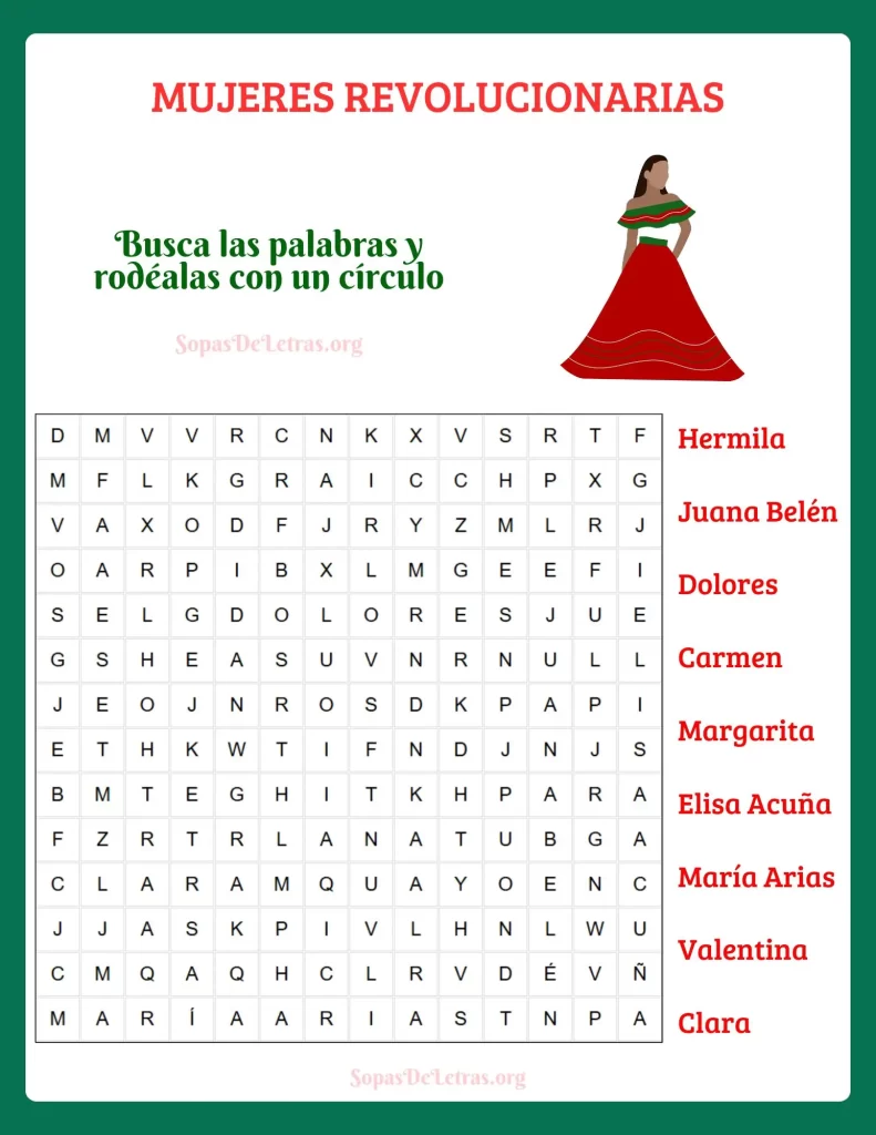 sopa de letras de revolucion mexicana