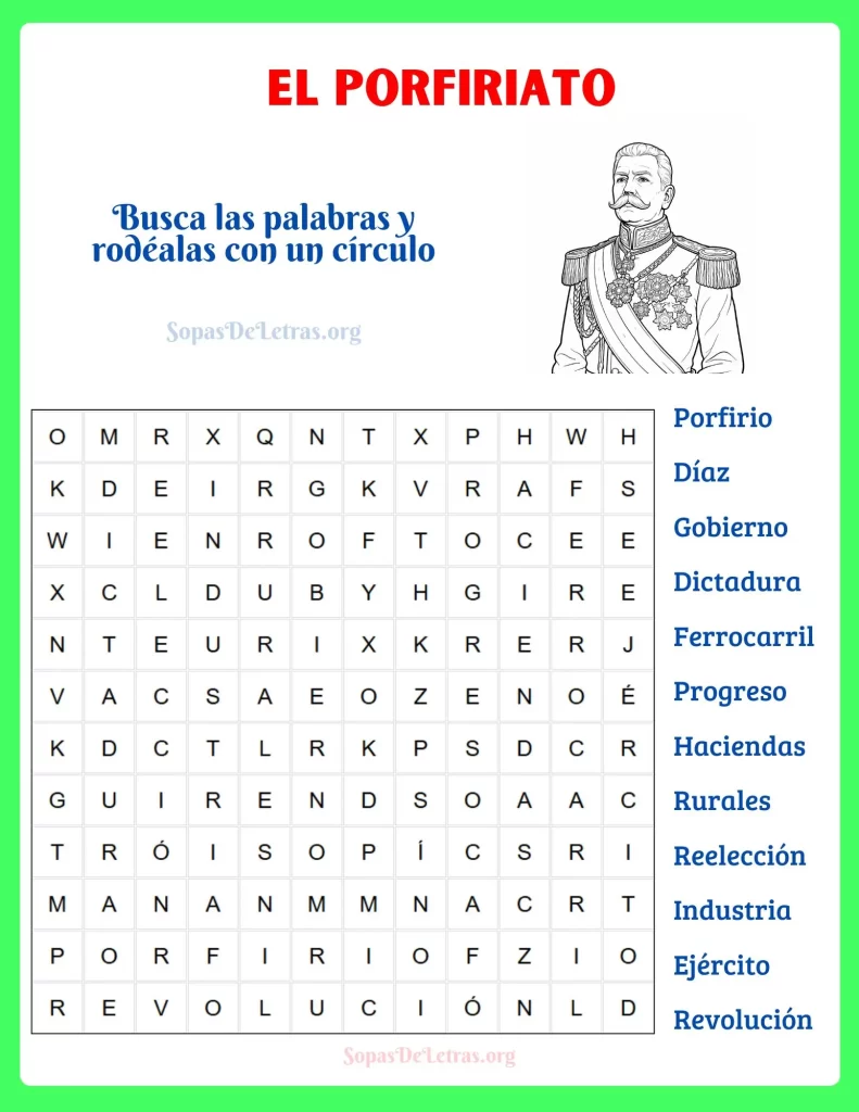 sopa de letras el porfiriato
